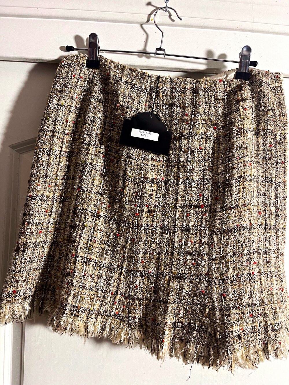 Avenue Montaigne Tweed Plaid A-Line Lined Fringe Hem Skirt Women’s S